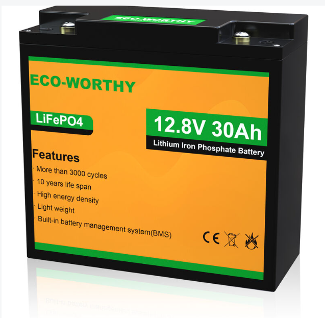 ECO-WORTHY Rechargeable 12V 30Ah Lithium Battery