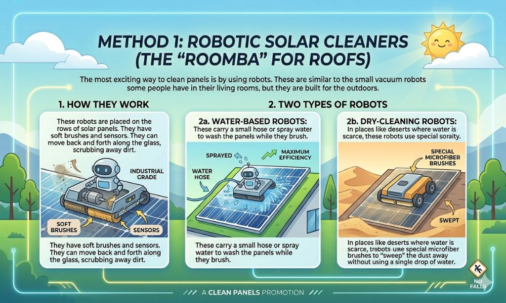 Method 1: Robotic Solar Cleaners (The "Roomba" for Roofs)