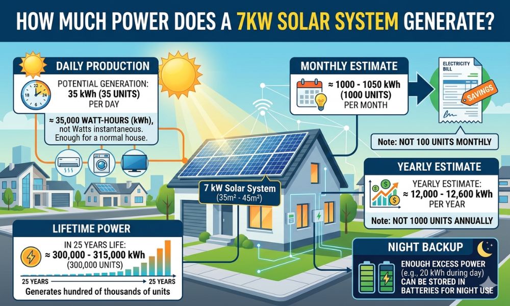 How much power does a 7kw solar system generate?
