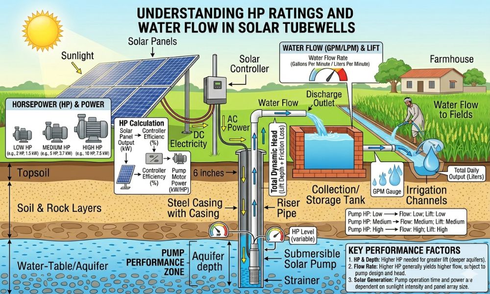 Understanding HP Ratings and Water Flow in Solar Tubewells