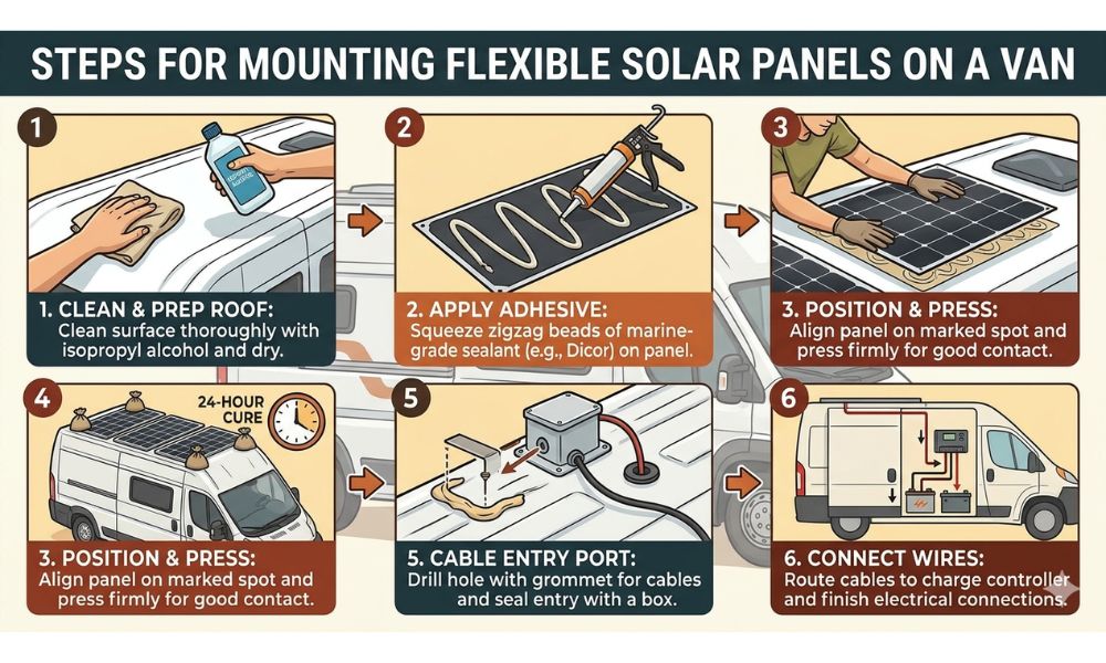 Steps for Mounting Flexible Solar Panels on a Van